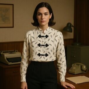 Vintage ILGWU USA 70s Alice Stuart Jonathan Logan Wheat Print Frog Button‎ Top S